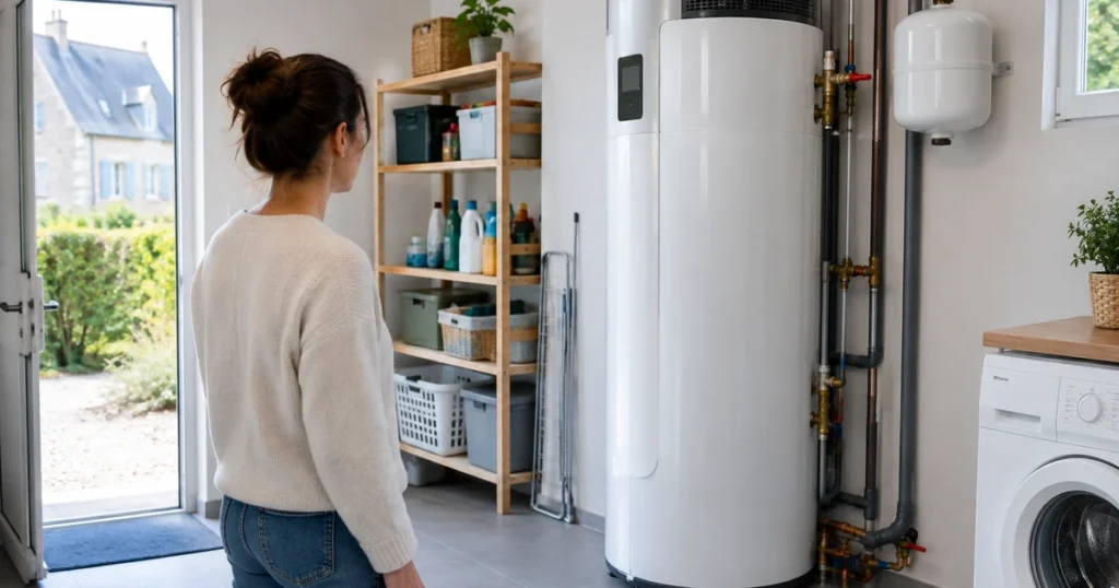 Chauffe-eau thermodynamique installé dans un cellier