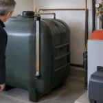 Cuve à fioul domestique et chaudière dans une chaufferie